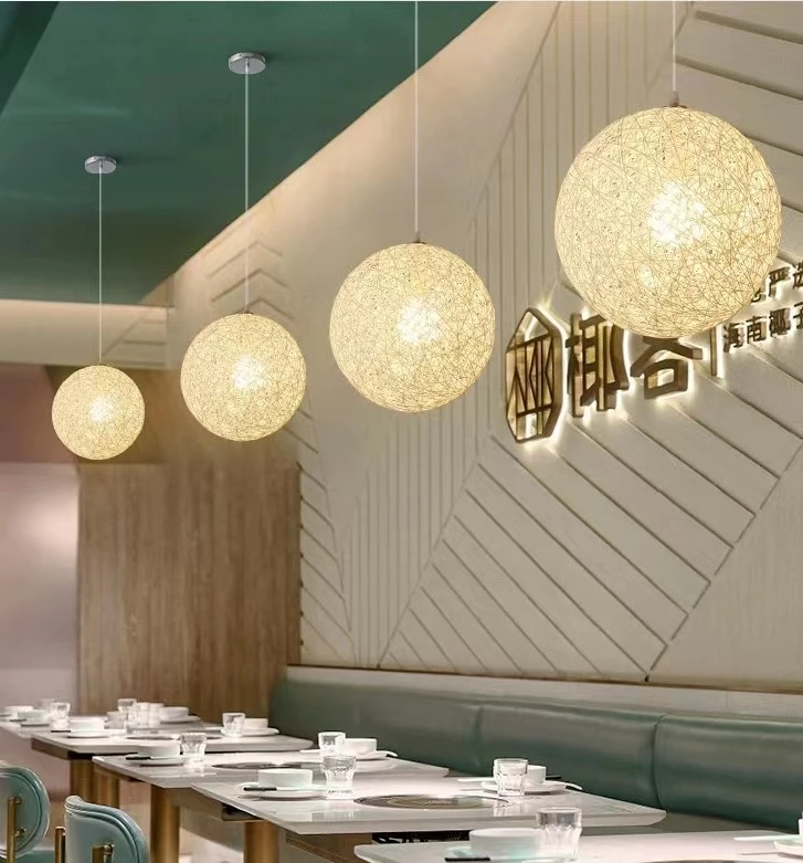 Hemp ball chandelier single head rattan art lamp Garden restaurant bar chandelier