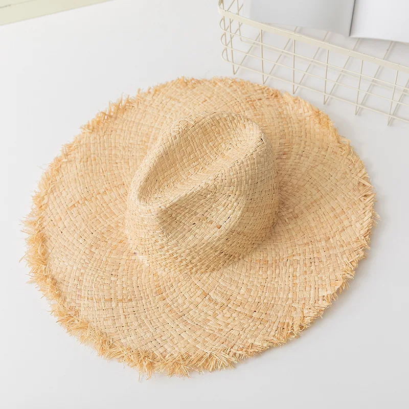 Stock Women Raffia Straw Hat Large Wide Rough Brim Floppy Straw Hat Beach Summer Sun Visor Hat