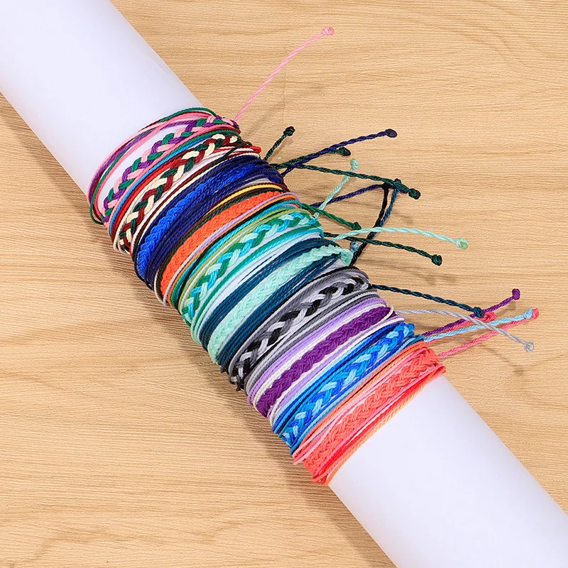 NUORO Multi Layer Boho Woven Bracelet Creative Colorful Wax Cord Twists Braided Combination Beach Rope Adjustable Bracelet