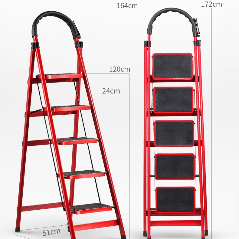 6 steps ladder household foldable step steel ladder 6 steps steel household ladder with handrail