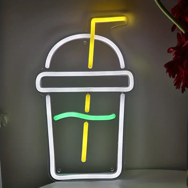 Beverage cup wall LED neon sign light used for store, party room wall decoration, and home decoration