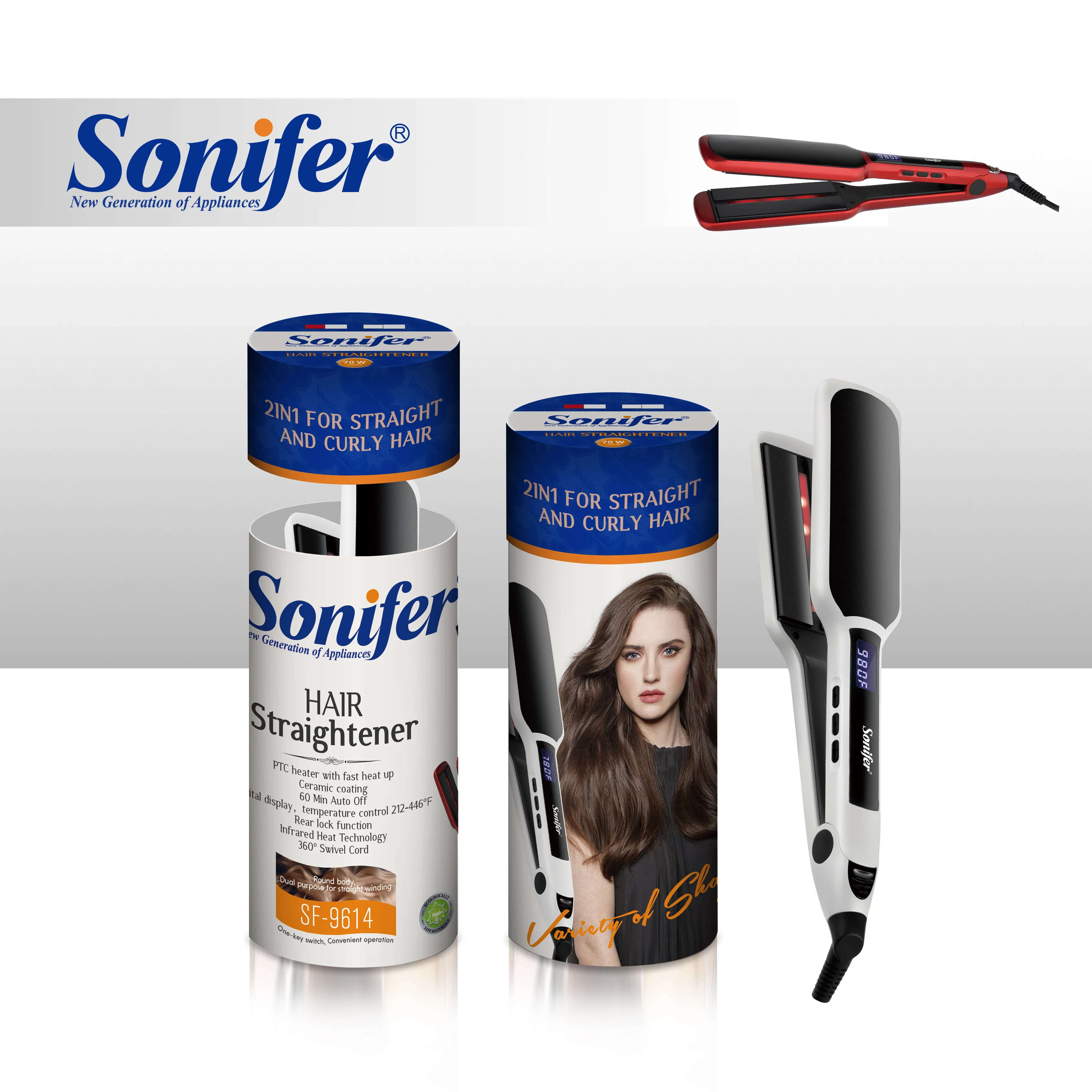 Sonifer SF-9614 Superior Quality Professional 70W Ceramic Coating Heating Plate Flat Iron Salon Electric Hair Straightener