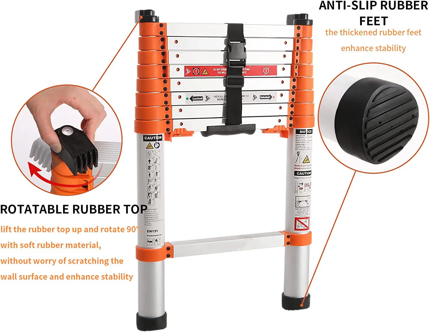 2.6M Aluminium Extension Retractable Folding telescopic ladder with en131