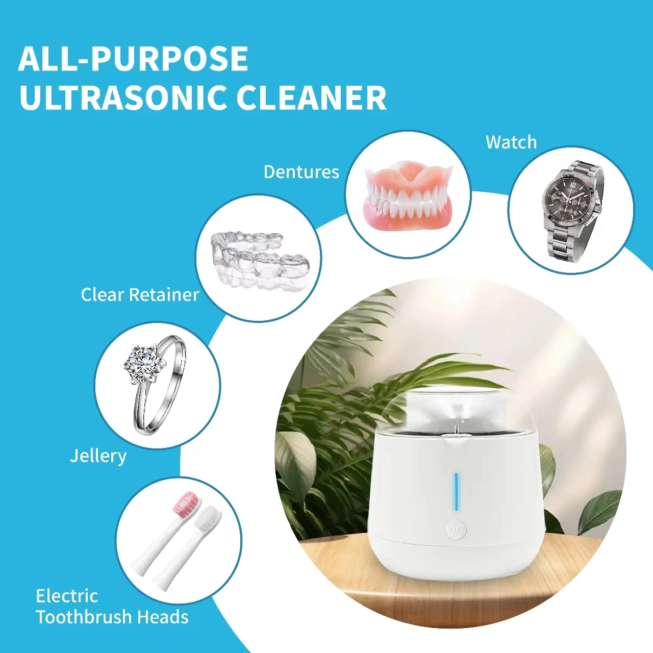 Personal Household Mini Portable Dental Cleaning Commercial Ultrasonic UV Cleaner for Dentures Retainer Aligners