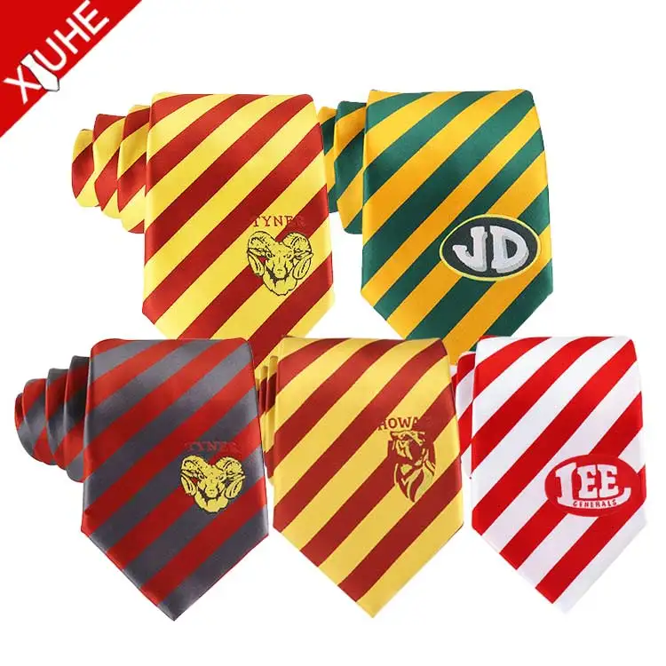 Модный классический Высококачественный галстук OEM красная полоса школьная форма ЖАККАРДОВЫЙ с пользовательским логотипом из полиэстера