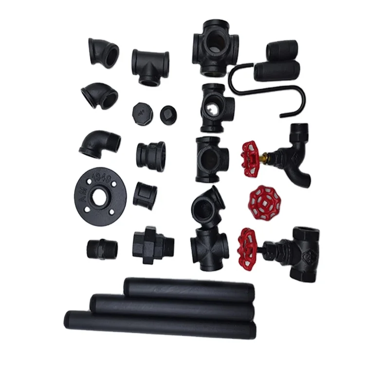 Black malleable cast iron toilet paper holder parts decorative pipe connector pipe fittings 90 degree banded Elbows