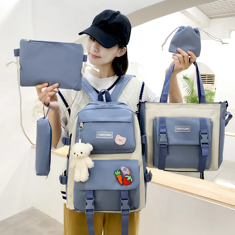MA051 Wholesale Custom Logo Oxford Large Capacity Backpack 5 Pieces Set School Bag Rucksack Fashion Students Backpack For Girls