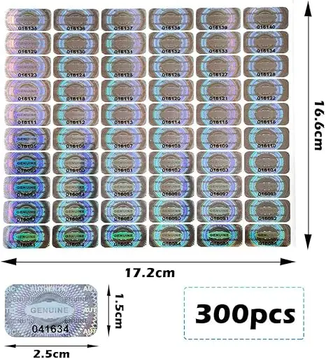 Authentic Hologram Labels/Stickers Silver Transfer Tamper Evident Security Warranty Void Unique Sequential Serial Numbering