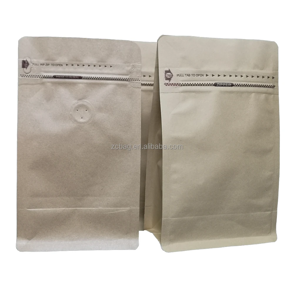 500g Colorful Custom Printed Seal Brown Kraft Paper Square Resealable Zip Valve Foil Flat Bottom Flexible Coffee Packaging Bags
