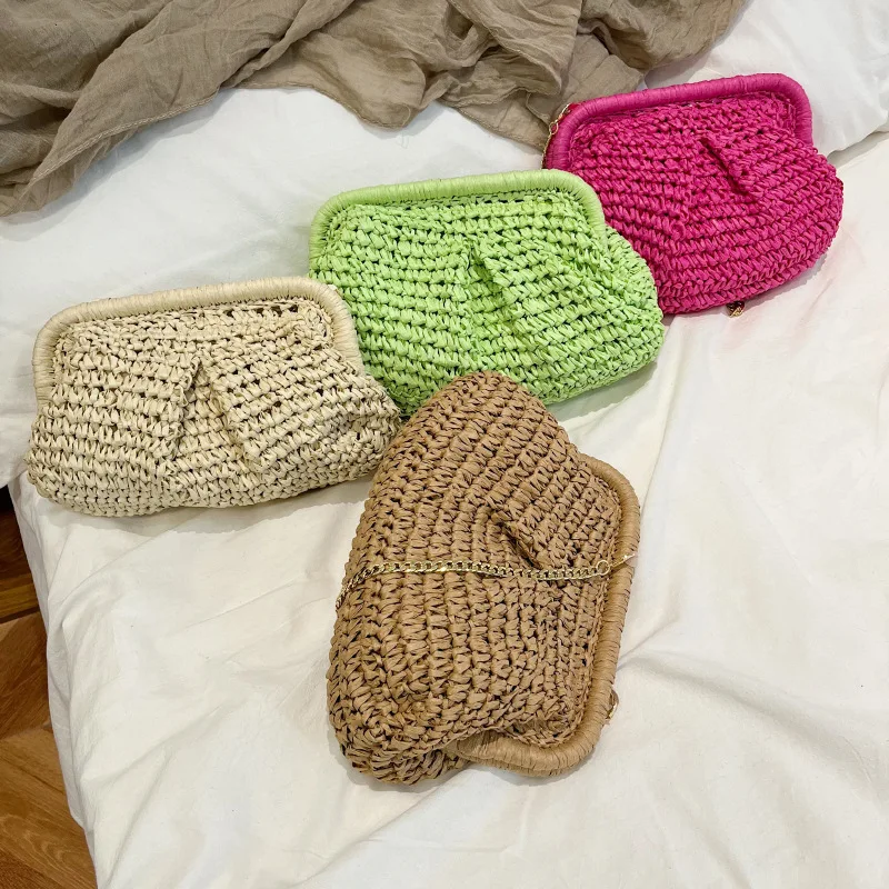 CPC Summer Beach Straw Clutch Bag Purses and Handbags Fashion Beach Bag Messenger Winding Clip Bag