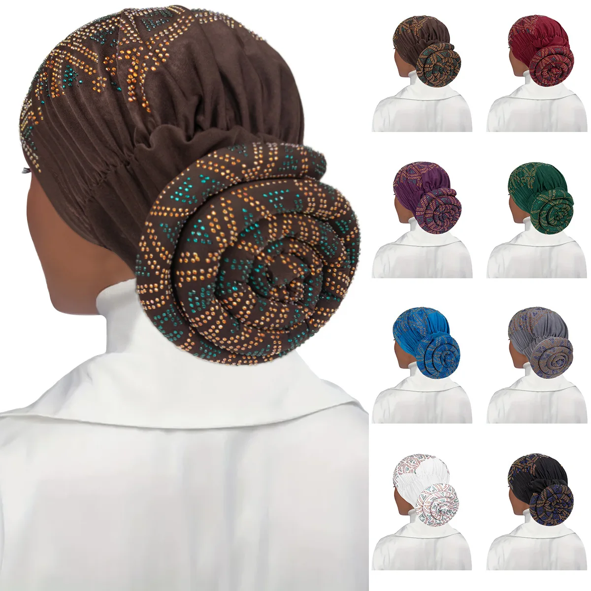 New Design Soft Stretchy Headwraps Crystal Big Knotted On Back Muslim  Sequin Glitter Turban Hat For Women