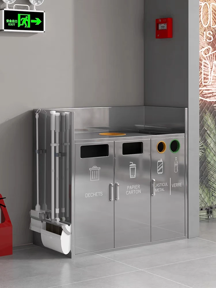 Standing Recycling Rectangular Stainless Steel Trash Can with Lid