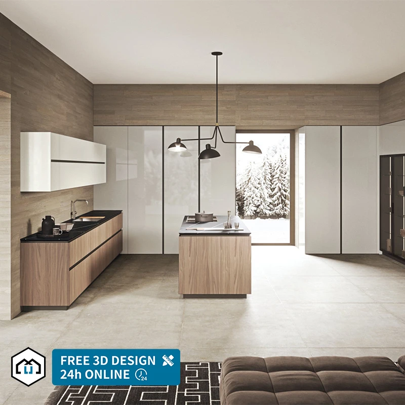 Free 3D View Home Furniture Luxury Style Solid Wood Kitchen Cabinets