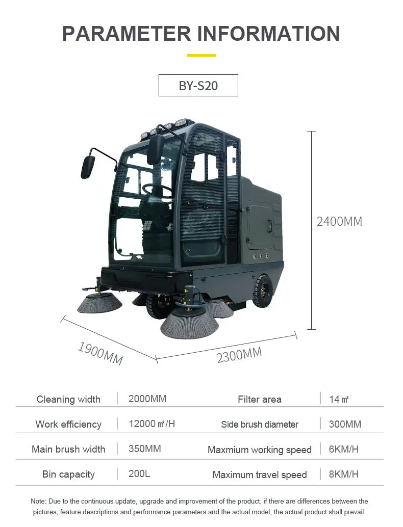 Baiyi S20 Industrial Street Road Sweeper Car Machine Ride On Electric Floor Sweeper