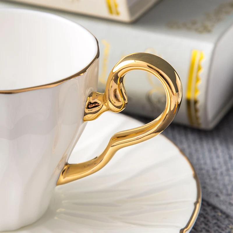 European Style Tea Cup & Saucer Set With Gold Handle