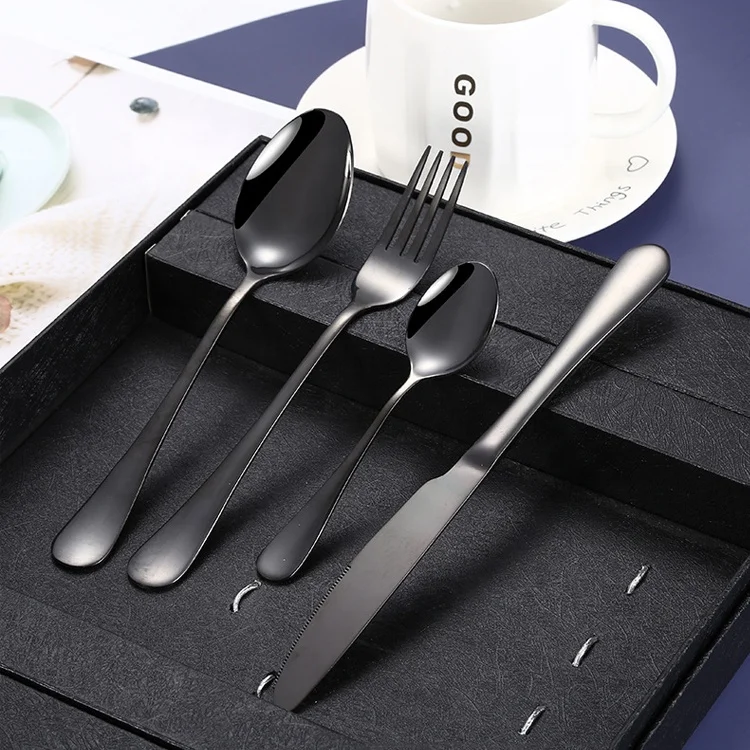 Stainless Steel gold plated 24pcs Cutlery wholesale Luxury spoon and fork reusable 24-piece gift box Flatware Set
