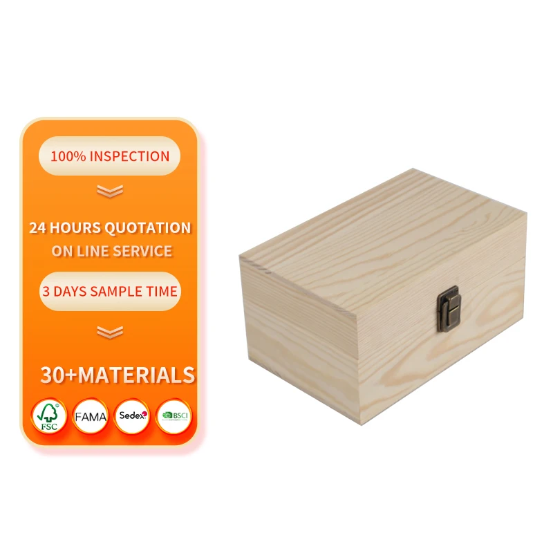 Large Wooden Box with Hinged Lid Solid Wood Memory Box with Lock Natural Keepsake Wholesale Ceramic Cup Gift Packaging Box
