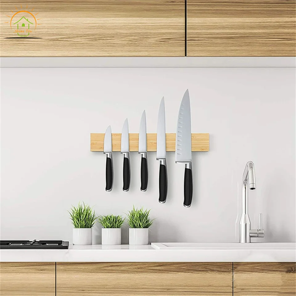 Custom Multi Purpose Functionality Organizing Kitchen Magnetic Knife Holder Strip Bar For Wall Wood Wall Mounted Knife Holder