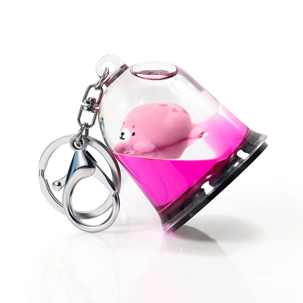 Bell Marine Ocean Park Liquid Floater Keyring Water Flotage Floating Aqua Floaty Key Holder Aquarium Mini Snow Globe Keychain