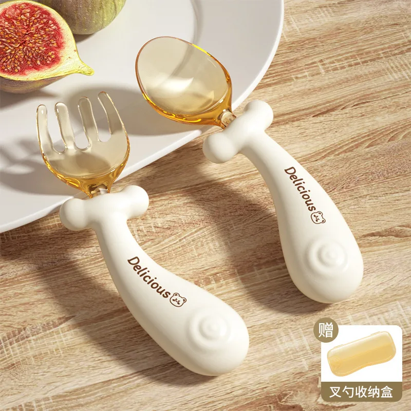 Eco Friendly Food Grade Silicone BPA Free Baby Cutlery Feeding Spoon For Training Anti-skid Handle Baby Training Dinning Set