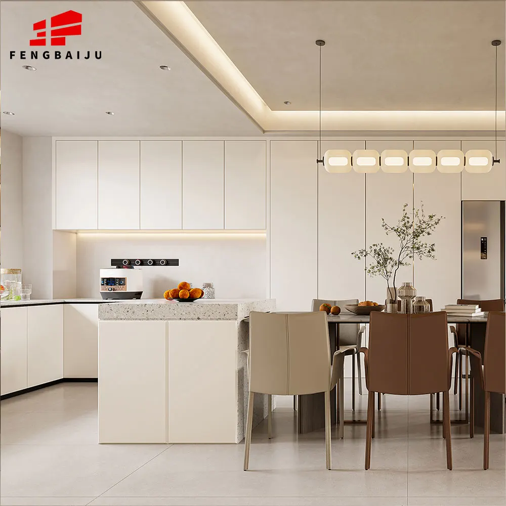 FBJ Modern shaker design kitchen all custom durable cupboard white marble top lacquer finished wooden kitchen cabinets