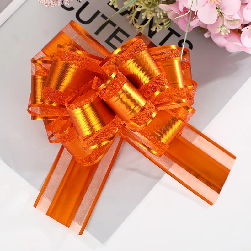 Wedding Car Christmas Decoration Flower Ball Snow Yarn Organza Pom Draw Bow Ribbon Large Pull String Bows