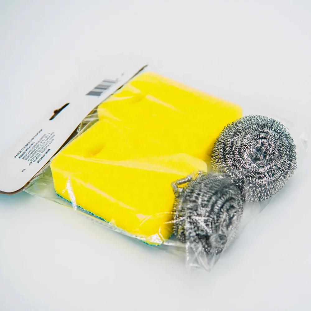 4PC Kitchen Cleaning Sponge Sets Sponge Stainless Steel Scourer
