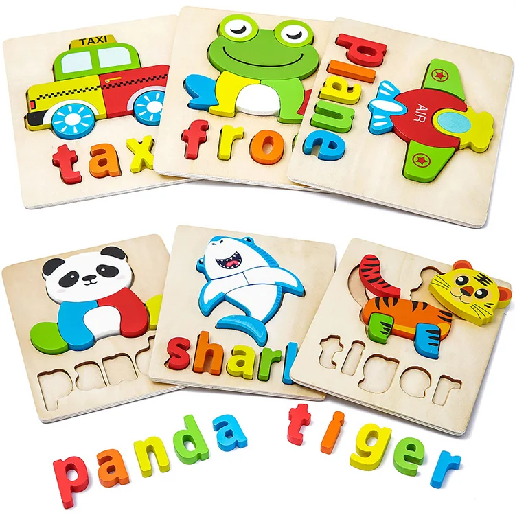 Animal traffic vehicle 3d puzzle wood block cartoon design magnetic blocks early education encanto matching puzzle kid juguetes