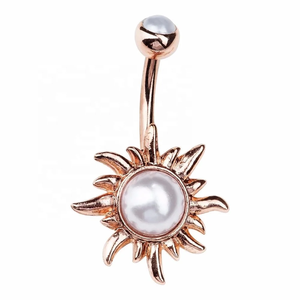 Stainless Steel Gold Plated Faux Opal  Sun Belle Moissanite Chain Navel Piercing Sexy Jewelry