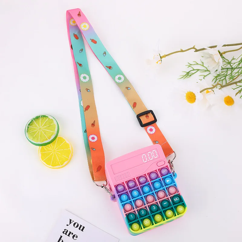 Crossbody Push Bubble Calculator Silicone Sling Bag Crossbody Women Hand Bag Rainbow Belt Fidget Pop Itting Bag for Women