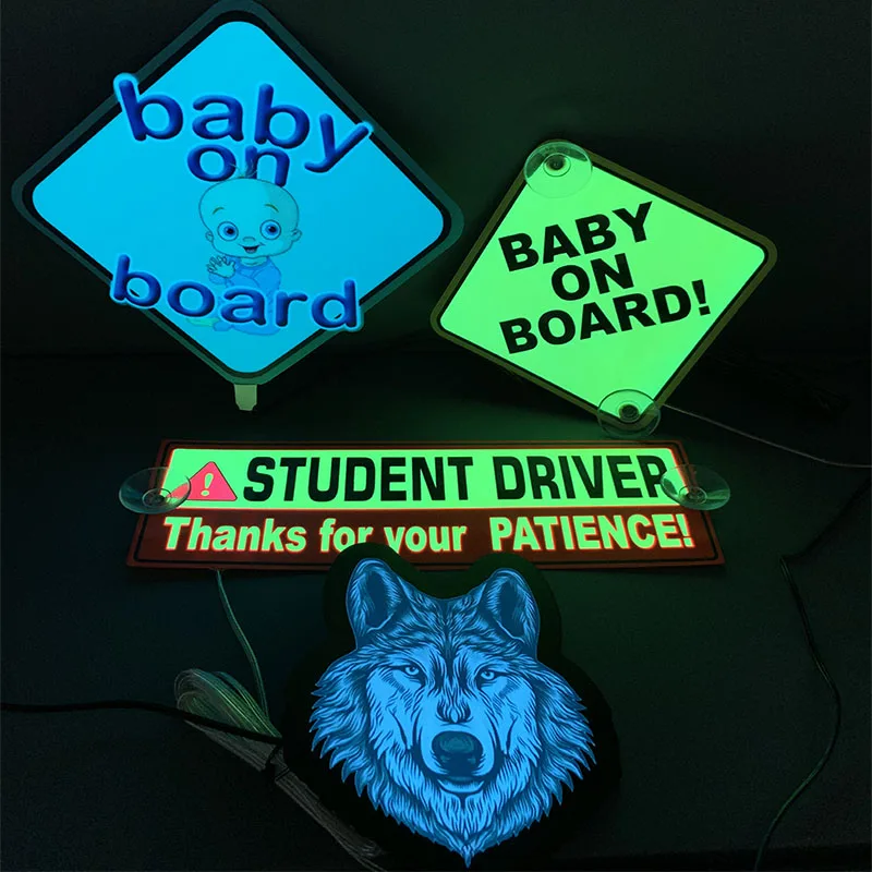 High quality LED Signs with Bright LED Lights for Car, Removable, USB Rechargeable Light Logo Signs for Window