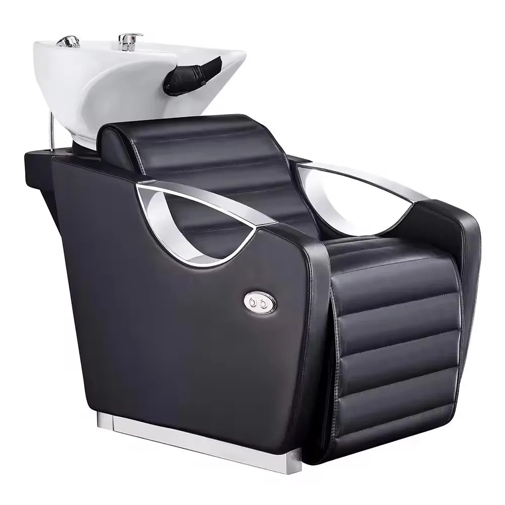 Shampoo bowls sink and chairs with massage for hair salon shallow sink and basin mental luxury for sale