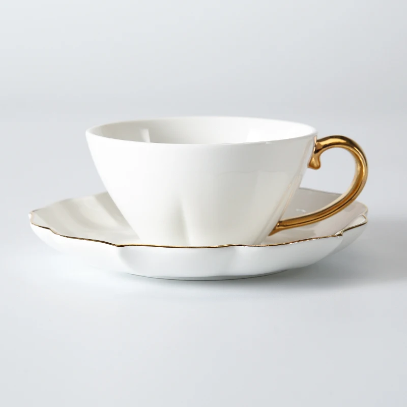 Weiye tazas blancas 200 мл чашка с блюдцем отель классический керамический белый фарфор Золотой обод чайная и