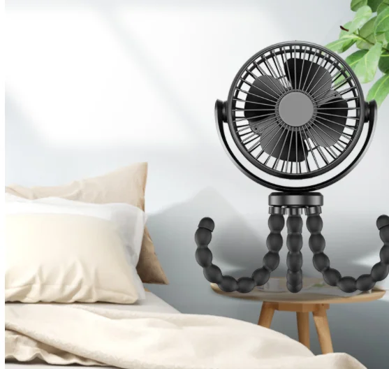 Amazon Hot Flexible Tripod Clip Fan Rechargeable Portable Mini Usb Octopus Baby Stroller Fan With 3 Speeds