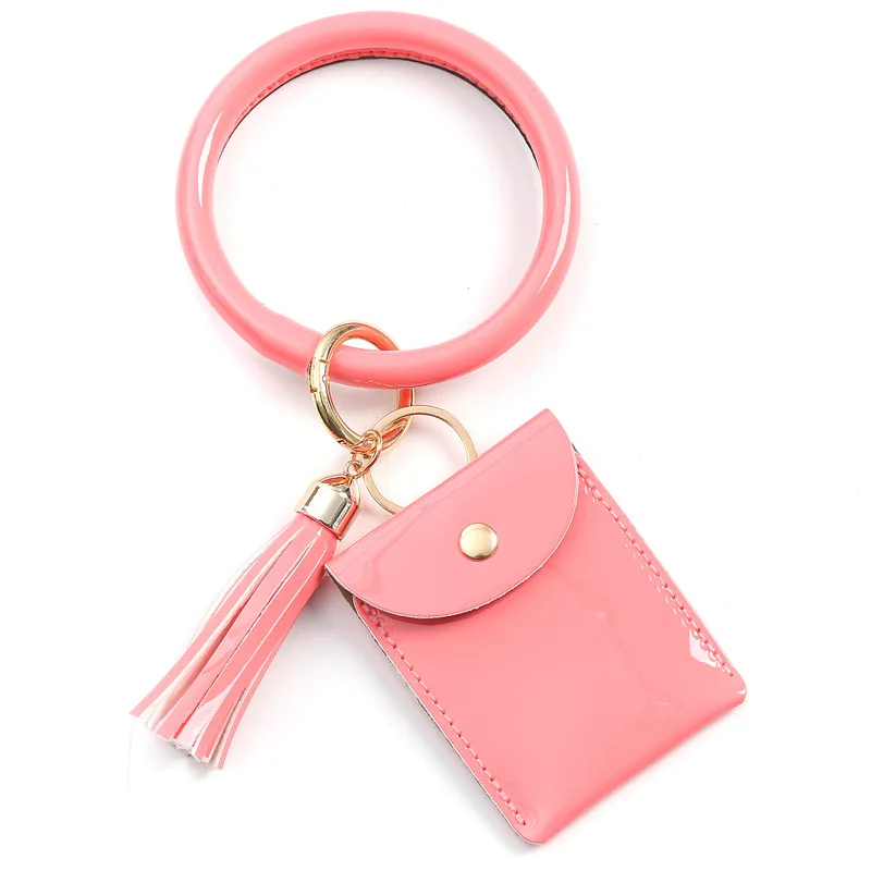 Stylish ID Credit Card Holder Wrist Wallet With Tassel PU Leather Bracelet Key Chain