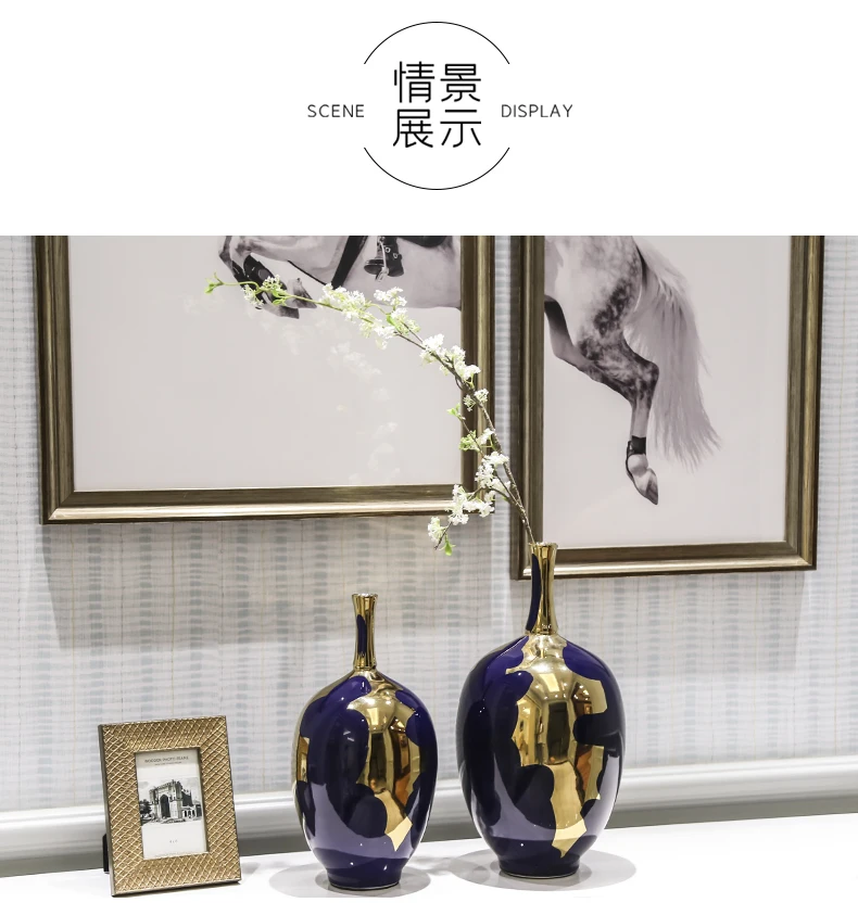 Hot selling new design ceramic vase Modern Design Home Decorative Vase Ceramic Purple and Gold Narrow Neck Vase