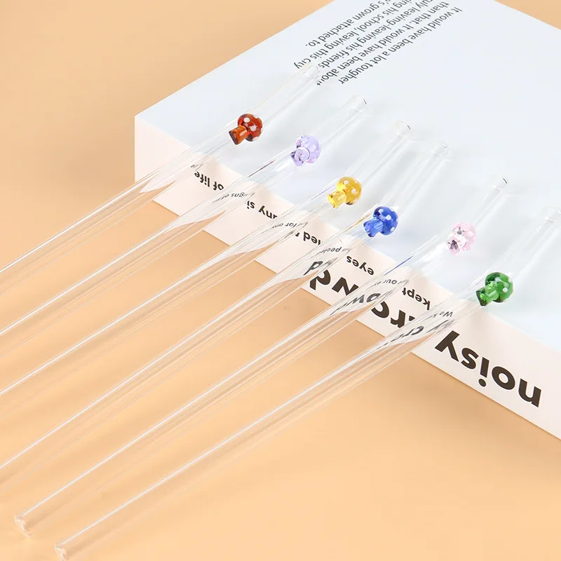 DD3384  Decorative Glass Straw with Design 3D Clear Agaric Transparent Cup Straws Bent Juice Beverage Mushroom Drink Straws