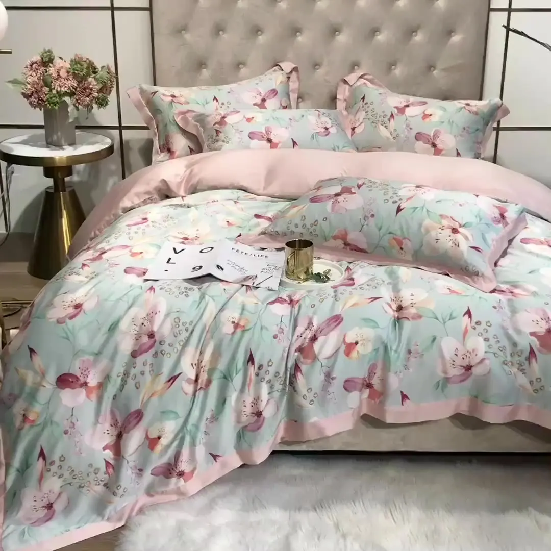 Оптовая продажа, постельное белье с цветочным принтом, красивые простыни из Турции, 100% хлопок, наборы постельных принадлежностей из Китая