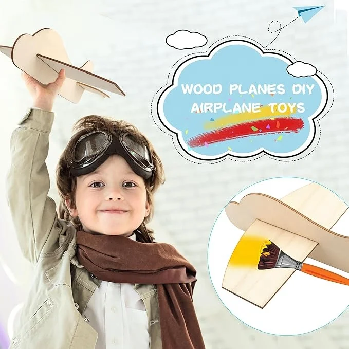 Two Styles DIY Wooden Airplane Toys Unfinished Wood Glider Plane Model Paint for Birthday Family School Craft Projects