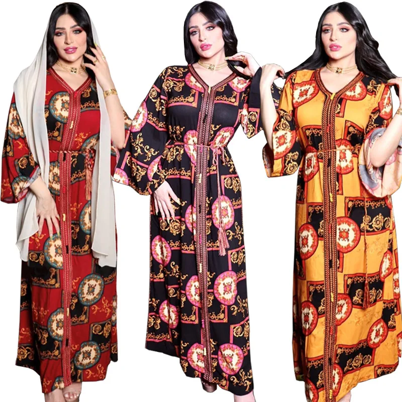 Middle East Africa Islamic Clothing Woman Dress Bohemia Floral Printed Morrocca Elegant Femme Jalabiya Arab Abaya