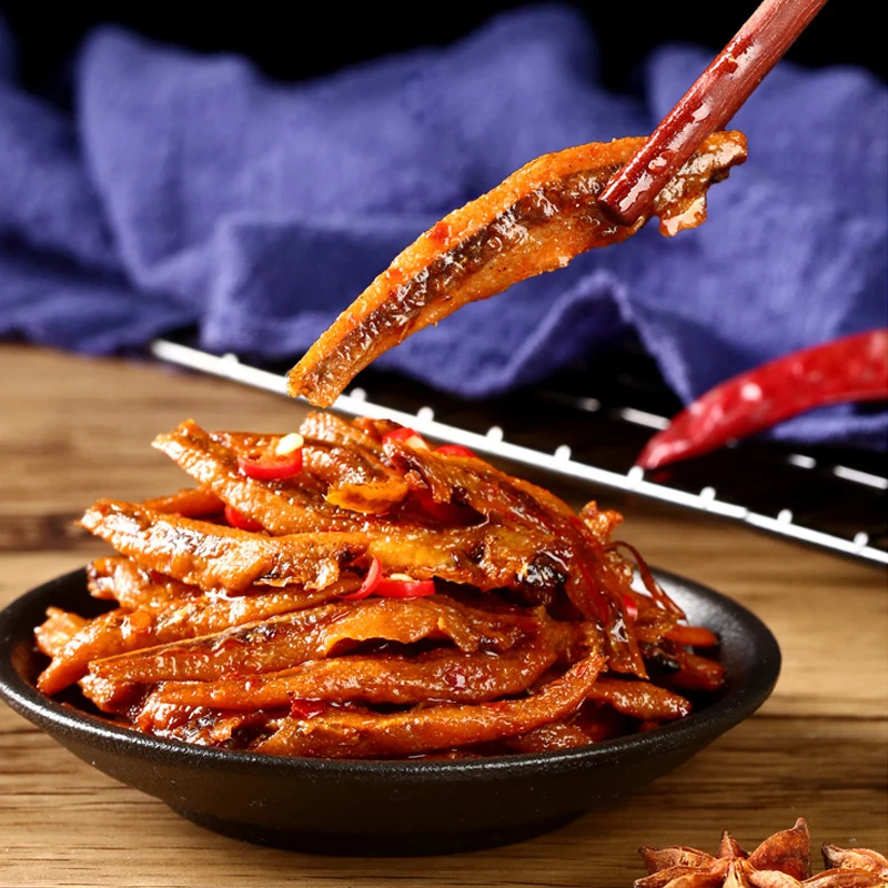 
Custom Chinese lowfat healthy kids chilli spicy small fish seafood snakcs food wholesale 