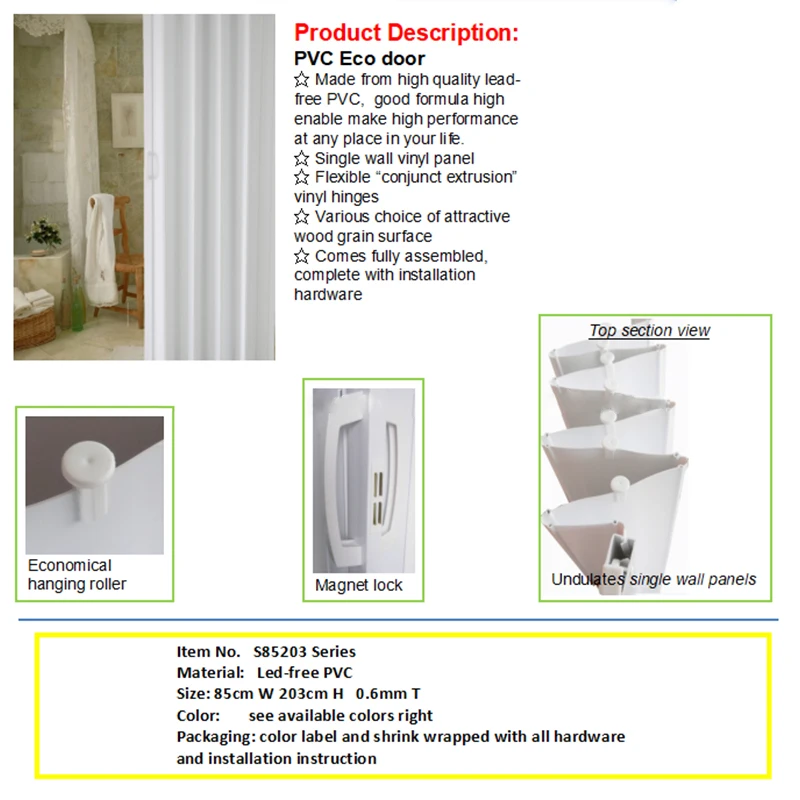 Factory directly wholesale customize pvc folding door 6mm Philippines