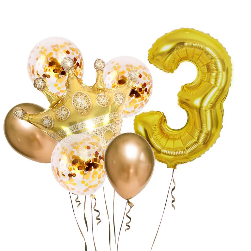Hot sale Gold Crown Confetti Numbers Birthday  Party Decoration Aluminum Balloon Set