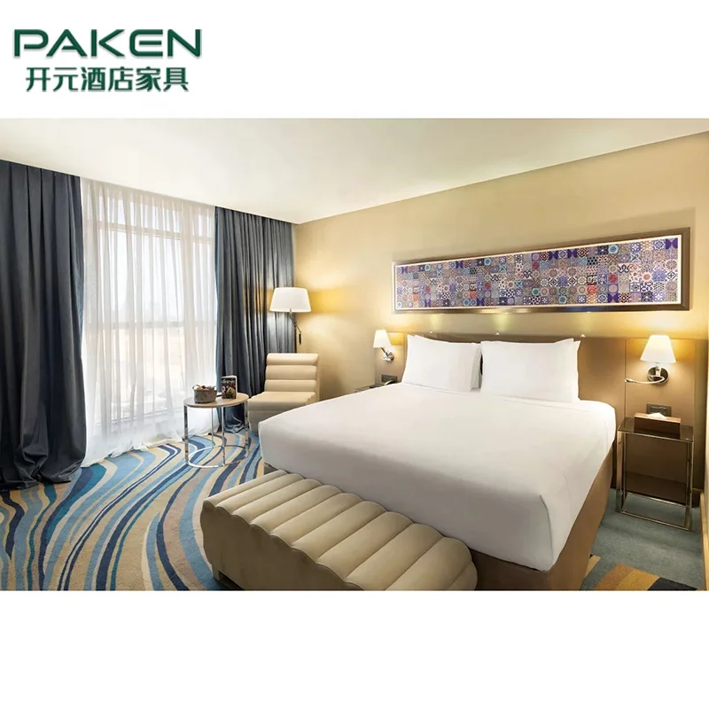 Modern Hotel Room Furniture Suite Wooden King Bed Headboard Bedroom Sets Luxury Hospitality Furniture