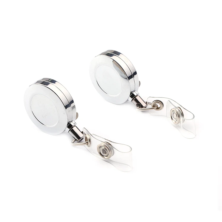 
New Arrival Retractable ID Card Badge Holders Pull Metal Silver Badge Reel Holder Lanyard Name Tag Belt 