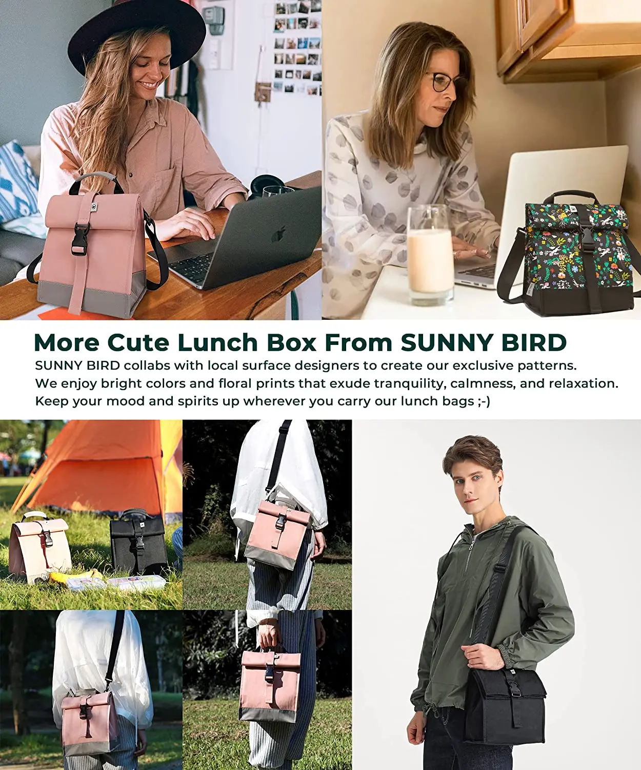 Multiple custom fashion Insulated Rolltop Lunch bag with high capacity handle carry bag