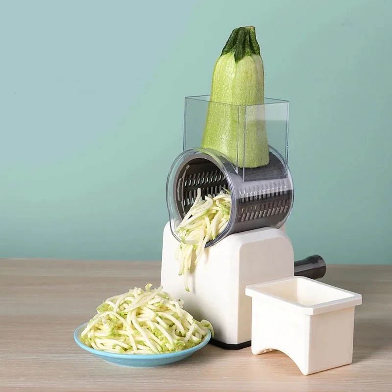 Multifunctional 3 Blade Vegetable Mandoline Slicer Manual Drum Rotary Cheese Grater