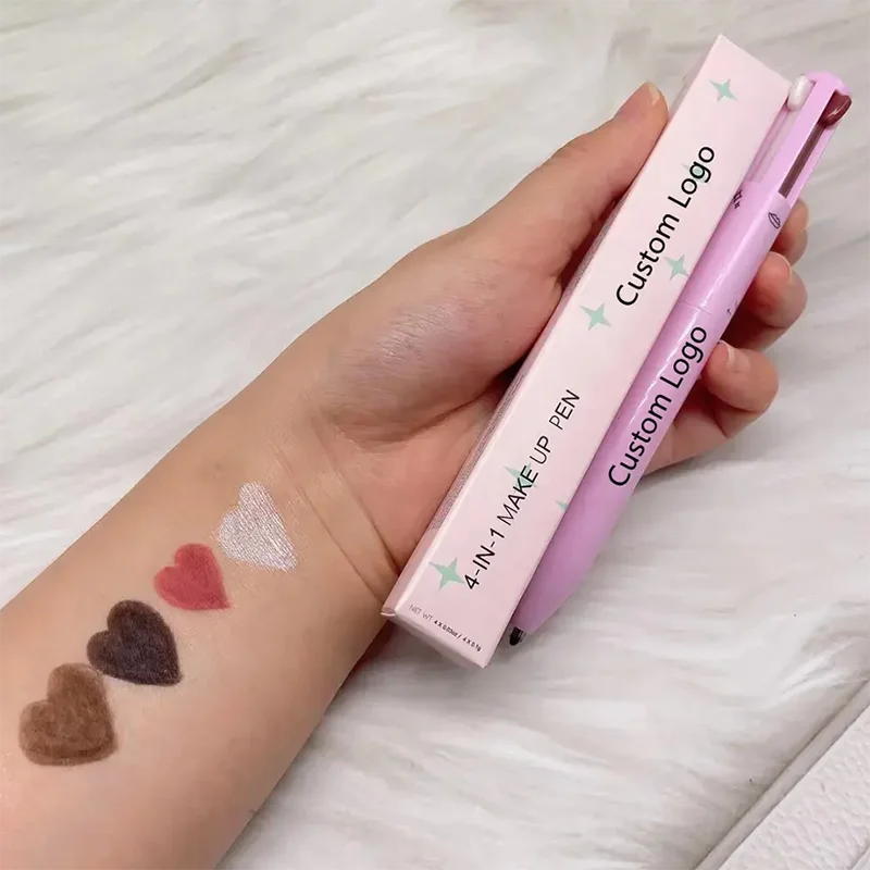 4 in 1 makeup pen eyeliner eyebrow pen lip liner highlighter customizable private label portable makeup pen