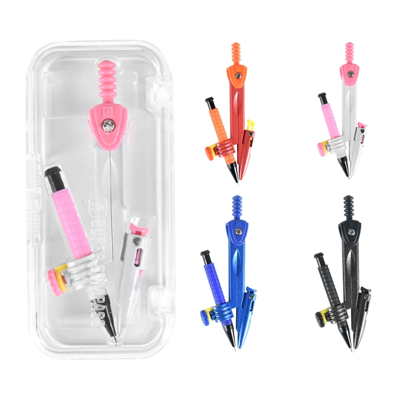 China made Metal drawing compass Zhejiang Plastic box compas set Back to school instrument for pupil color drawing compasses