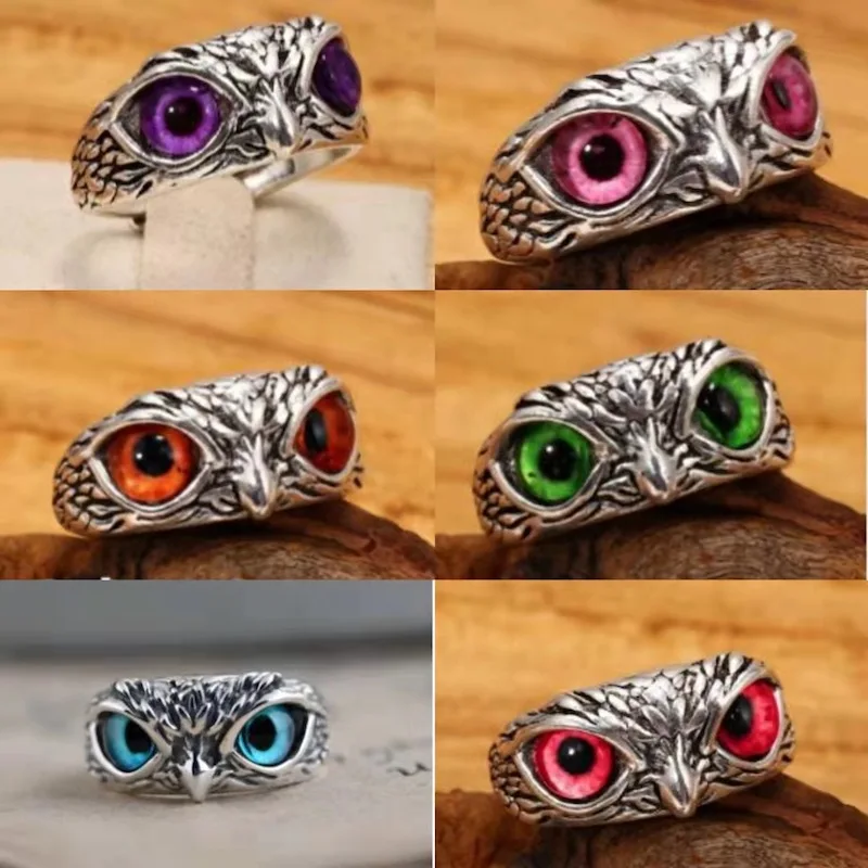 Hot Selling Stylish Fashion Jewelry Plated Silver Casual Vintage Owl Eye Crystal Adjustable Rings